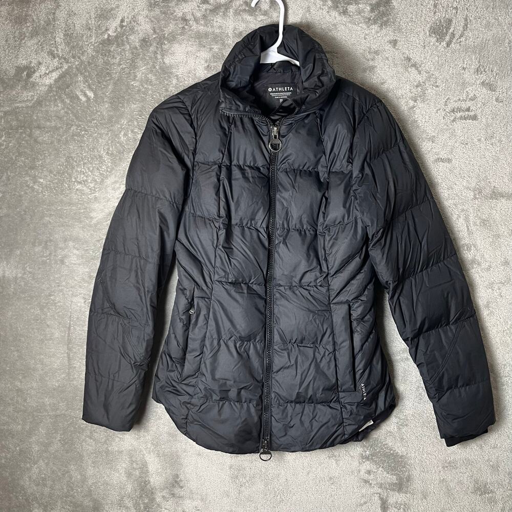 Athleta Downtown Quilted Puffer Jacket Black Size XS 550-Down Fill